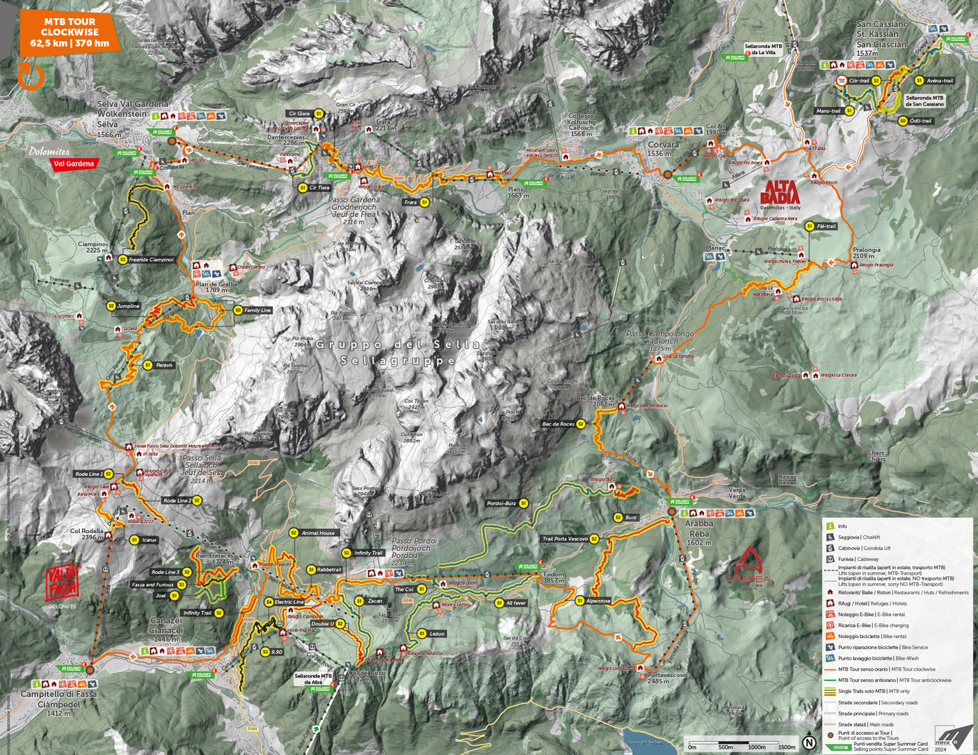 mappa percorso sellaronda senso orario